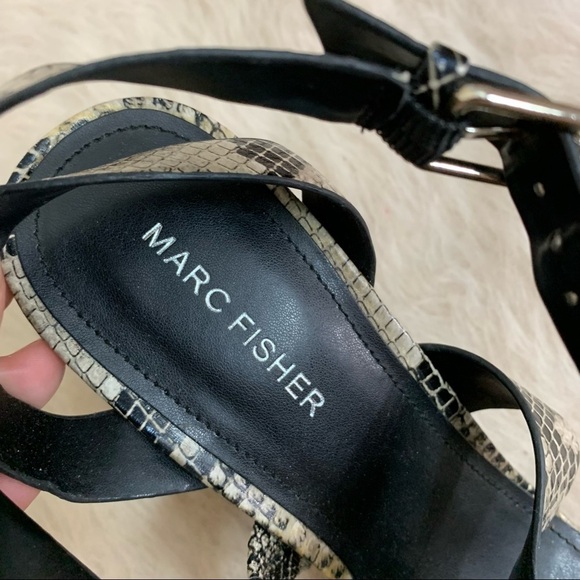 [Marc Fisher] Black Snake Animal Print Strappy Block Heel Sandals - Picture 6 of 11